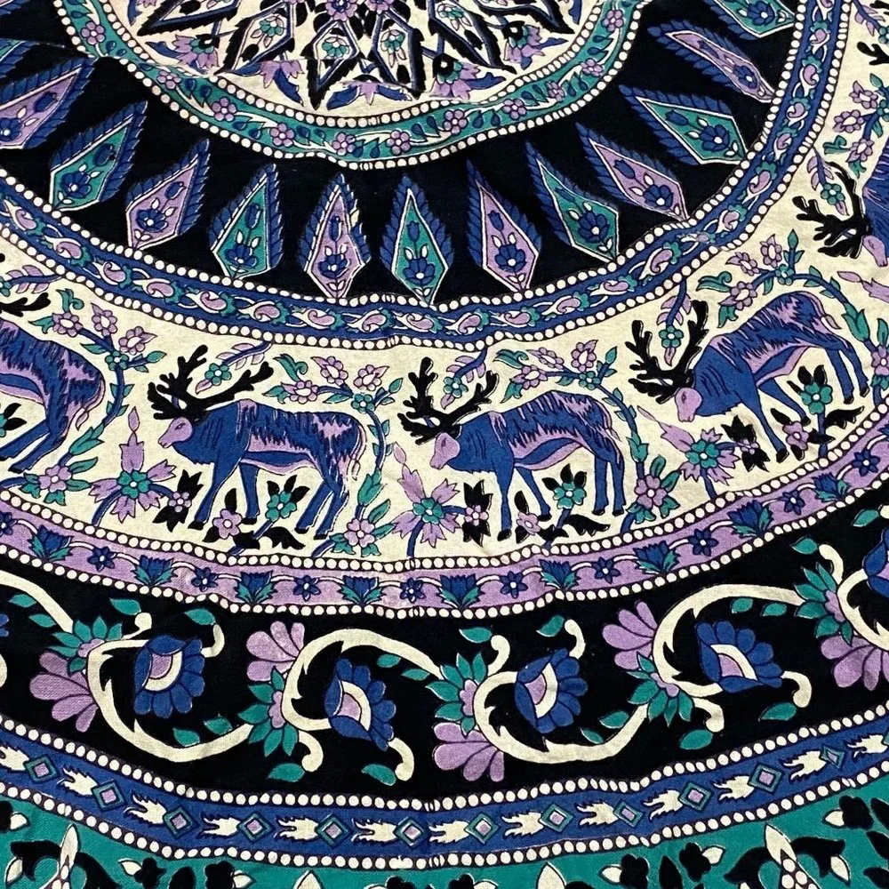 Elephant Mandala Bohemia Round Tapestry Tablecloth Cotton Elephant Moose Print